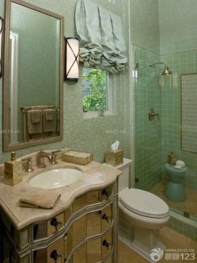 浴室青色窗帘装修效果图片 