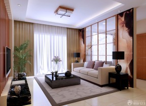 东南亚风格室内搭配纯色窗帘效果图