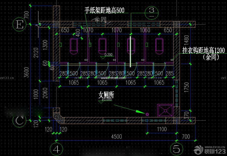 公共衛(wèi)生間女廁所平面圖設(shè)計(jì)