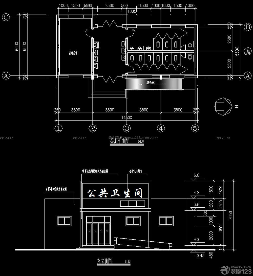 公共衛(wèi)生間立面平面圖