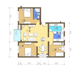 农村两室一厅两卫平房房屋户型设计图