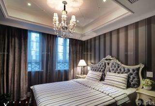 现代欧式风格三室一厅卧室褐色窗帘设计图欣赏 