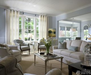 现代欧式风格三室一厅客厅窗帘装修设计图欣赏