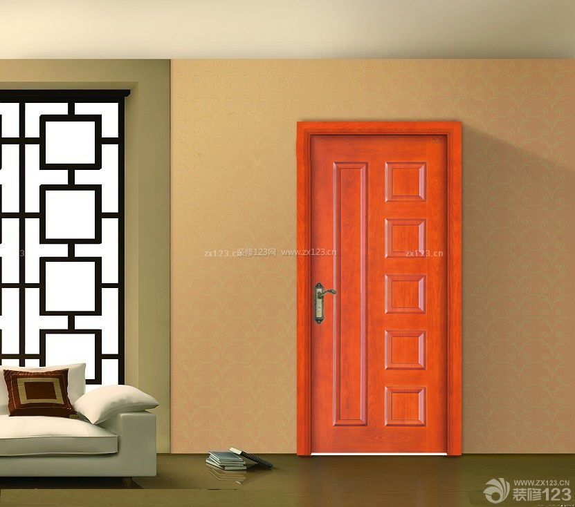 最新 现代中式风格室内橙色门设计案例2023