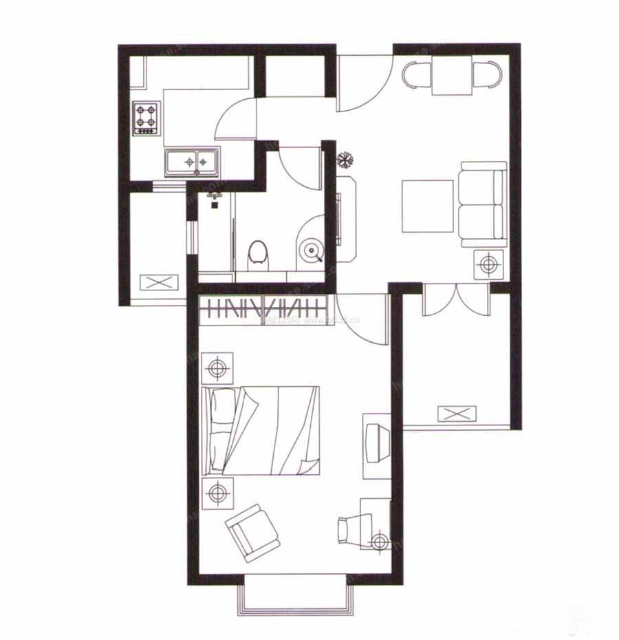 小户型自建房56平方一室一厅户型图设计