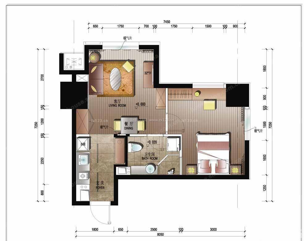 自建房屋56平方一室一廳戶型圖設計