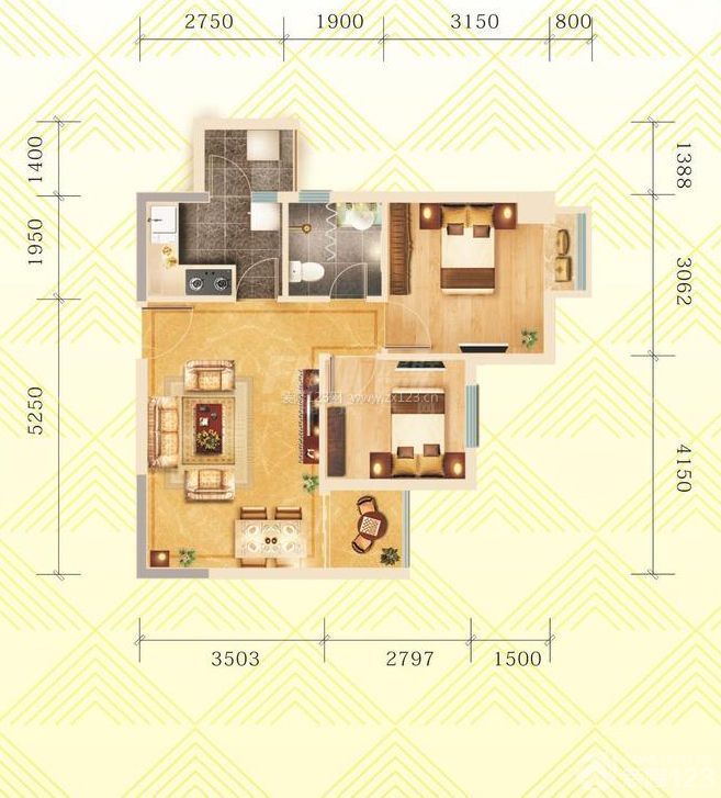 最新56平方一室一廳戶(hù)型圖