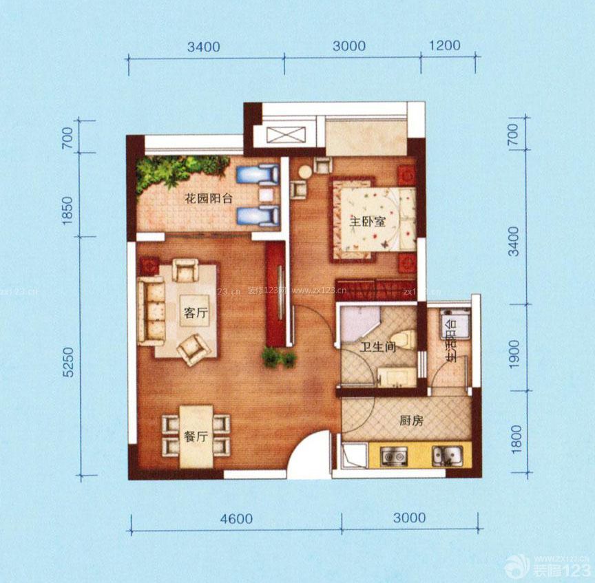 经典小户型自建房56平方一室一厅户型图设计案例