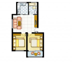 经典小户型房屋56平方一室一厅户型图