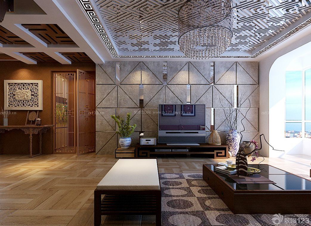 2013现代中式别墅简约客厅装修设计图