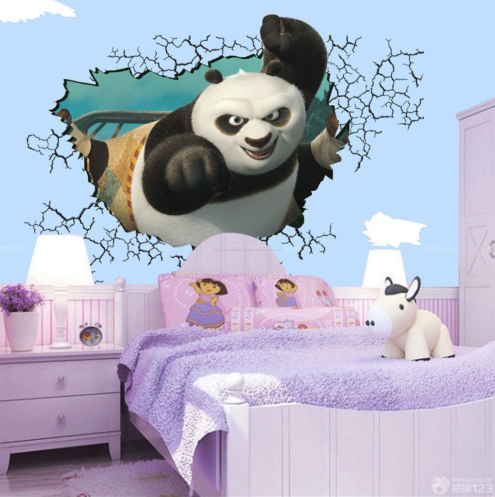 儿童卧室手绘3D背景墙图片