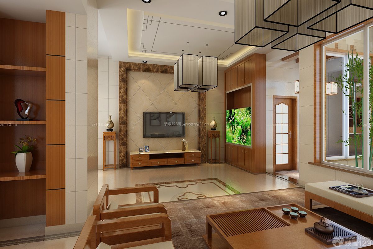 现代中式别墅客厅样板间设计图