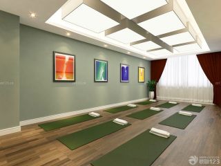简约风格瑜伽会所绿色墙面装饰图