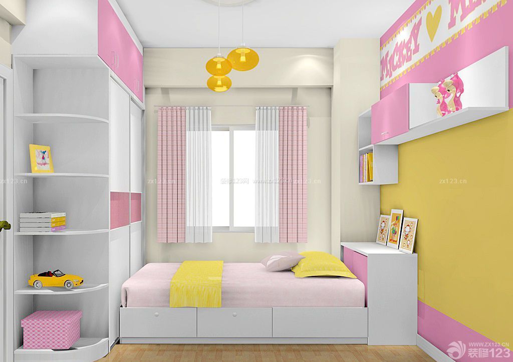 卧室飘窗粉色窗帘设计图
