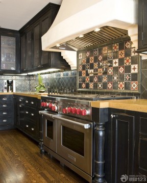 复古美式风格厨房墙砖贴图装修样板