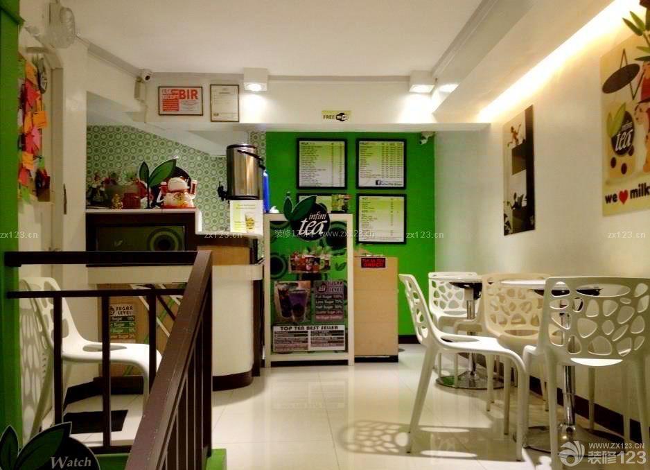 清新美式30平奶茶店實(shí)景圖