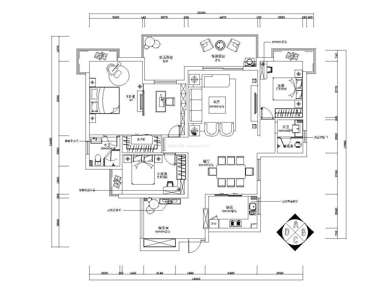 三室两厅房子设计平面图