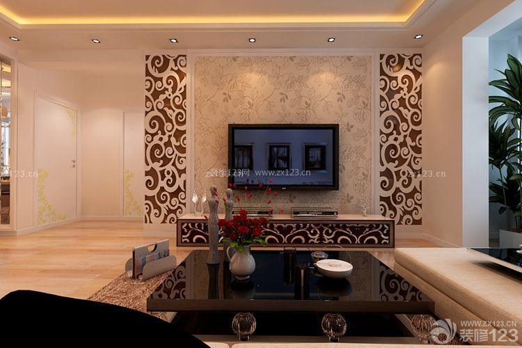 现代客厅背景墙花纹壁纸设计案例
