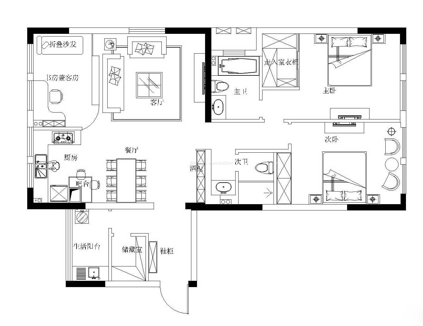 最新三室兩廳兩衛(wèi)房子設(shè)計平面圖