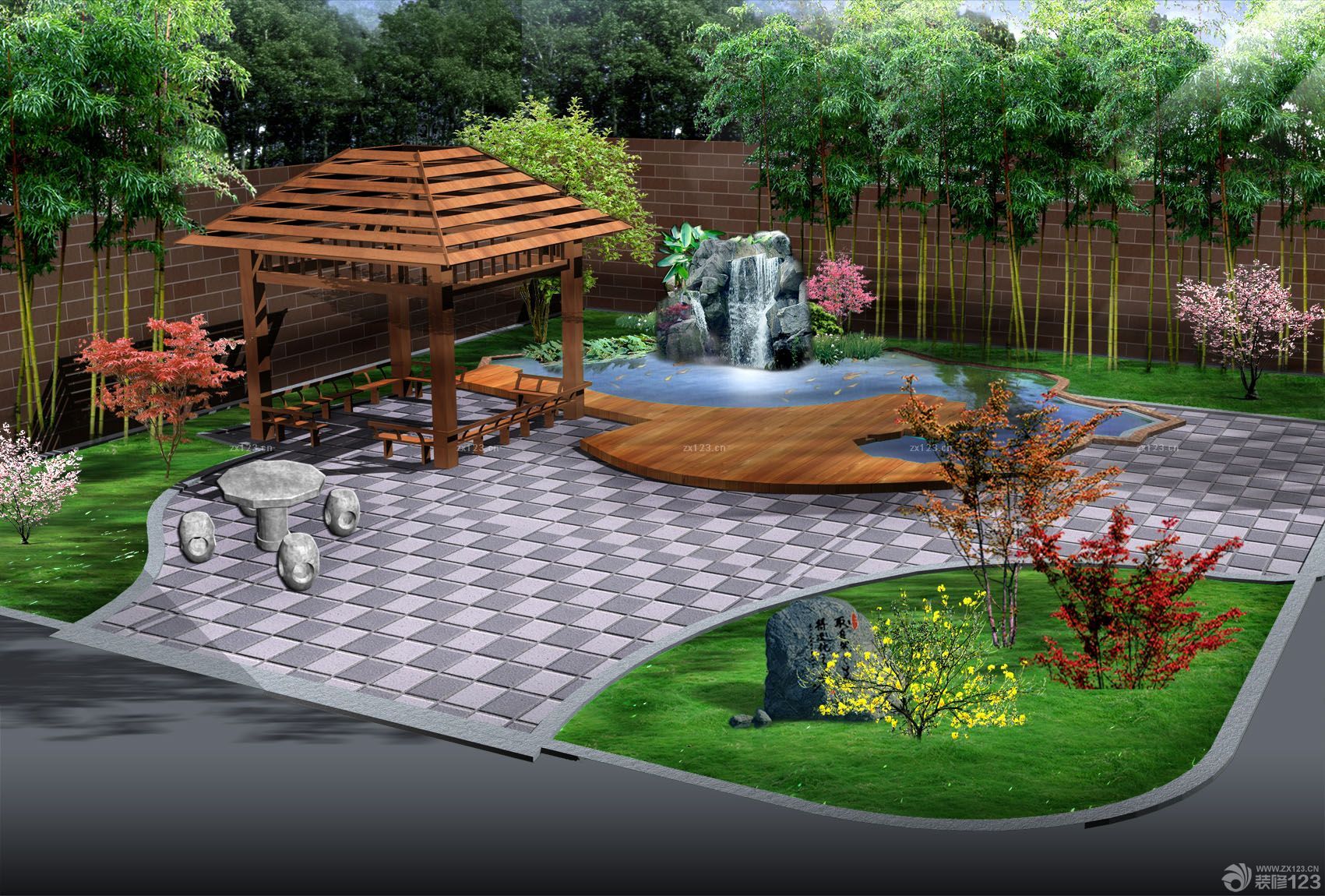 新中式 景观庭院花园设计|三维|场景|FTdesign - 原创作品 - 站酷 (ZCOOL)