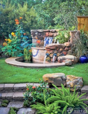 庭院景观设计 入户花园假山水池