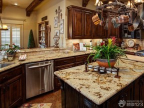 美式古典风格室内厨房人造大理石设计图片