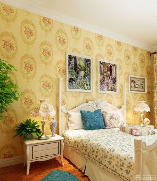 美式乡村风格卧室家装壁纸效果图