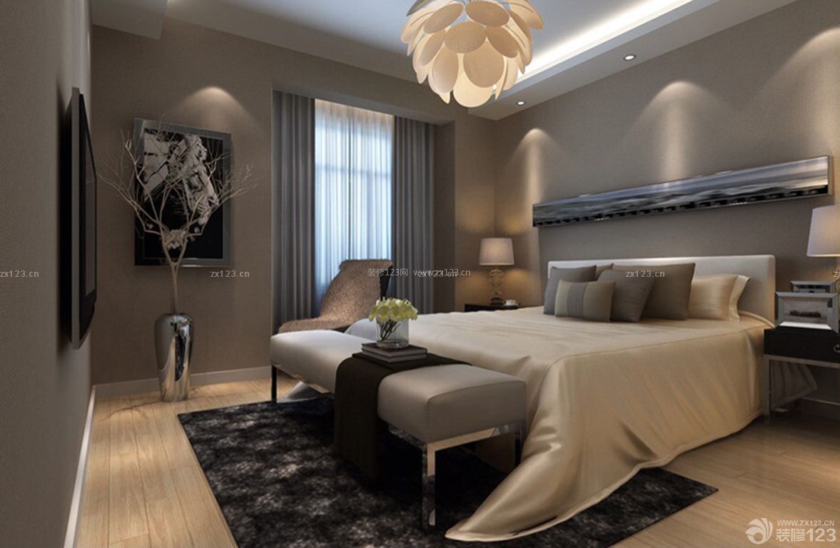 新房卧室灰色墙面设计图_装修123效果图