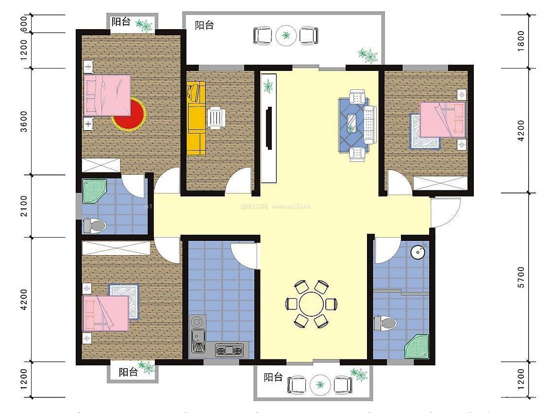 现代简约三室两厅房子户型图