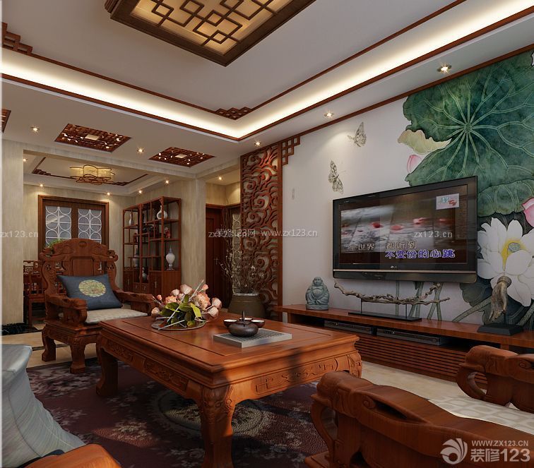 中式风格客厅中式实木家具摆放图