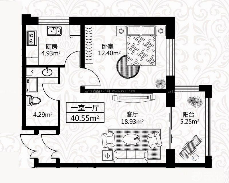 40平方整体一室一厅房子户型图