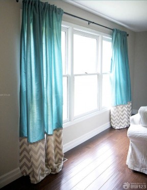 简约风格卧室飘窗青色窗帘装修实景图