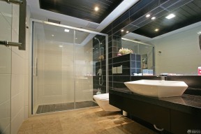 家庭浴室黑色瓷砖洗手盆台面效果图