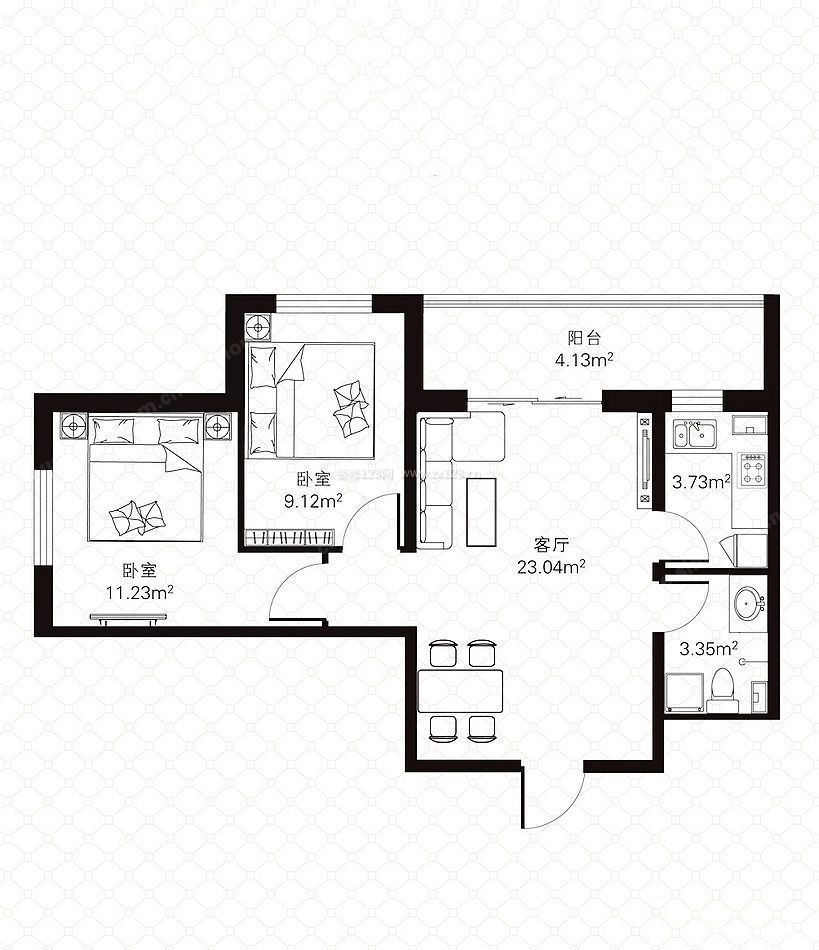 50-80小戶(hù)型兩房一廳裝修平面設(shè)計(jì)圖