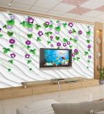 时尚混搭客厅3D花朵壁纸电视墙效果图