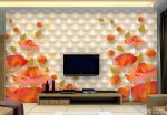 时尚混搭风格3D花朵壁纸电视墙效果图