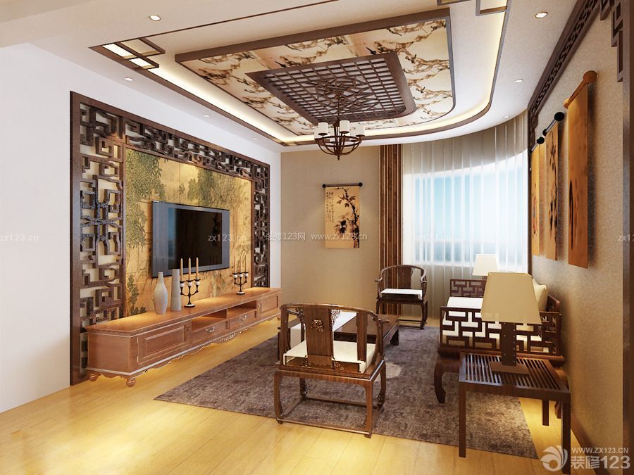 中式客厅窗帘设计效果图