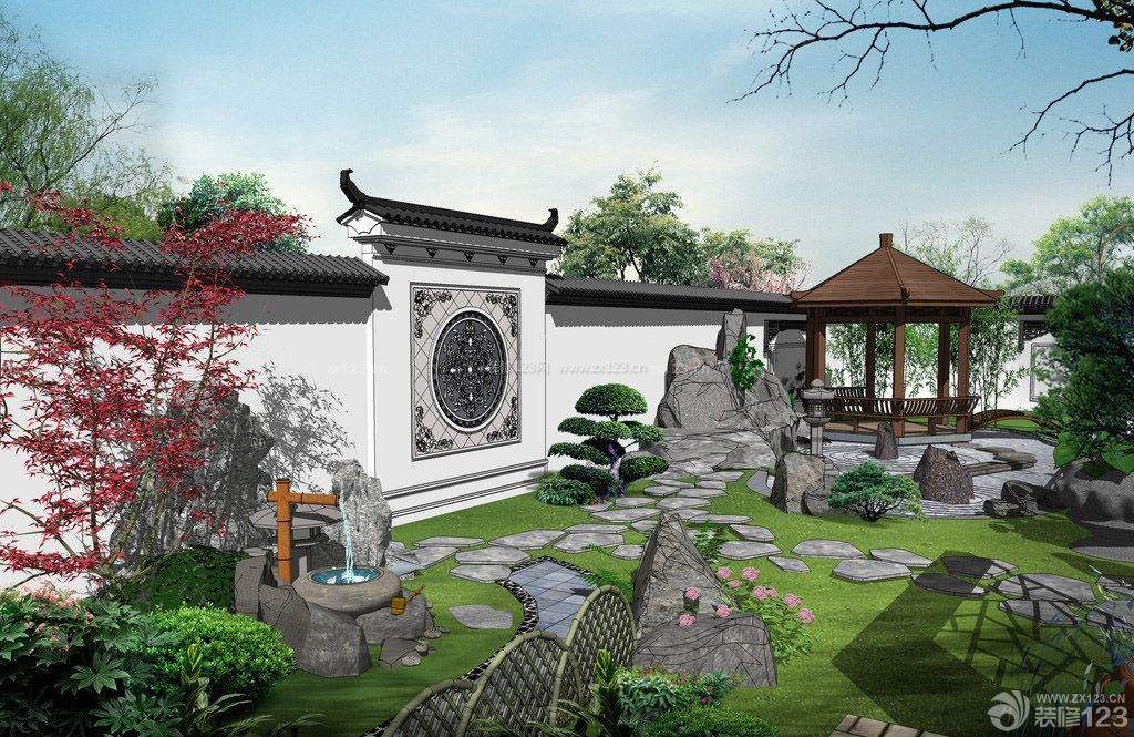 新中式风格别墅围墙装修设计图 
