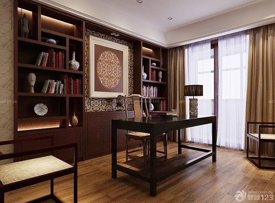 最新中式书房窗帘设计效果图片