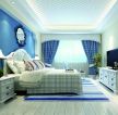 美式风格房间蓝色墙面设计实景图