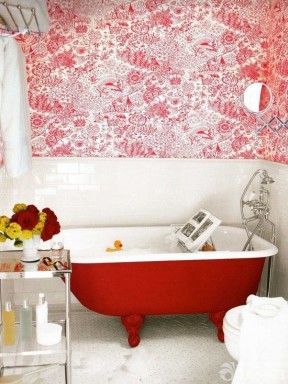 美式小浴室内墙壁纸效果图