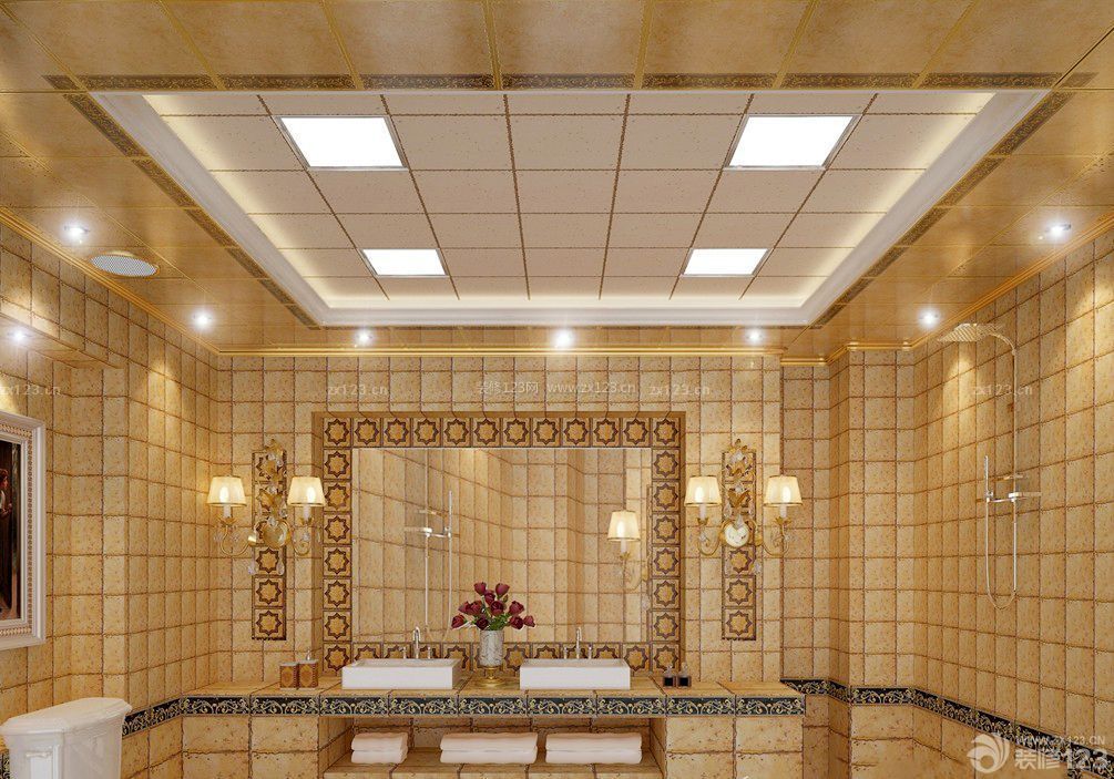 欧式复古铝扣天花板整体浴室设计效果图