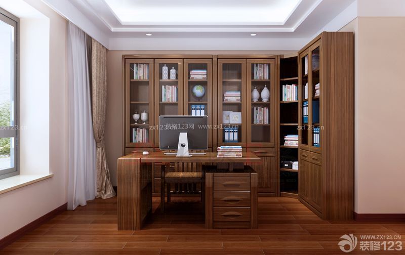 现代书房实木书柜设计案例