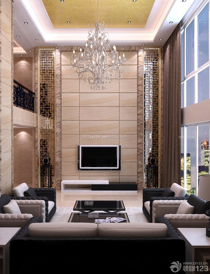 现代家装100平米复式楼电视背景墙设计图