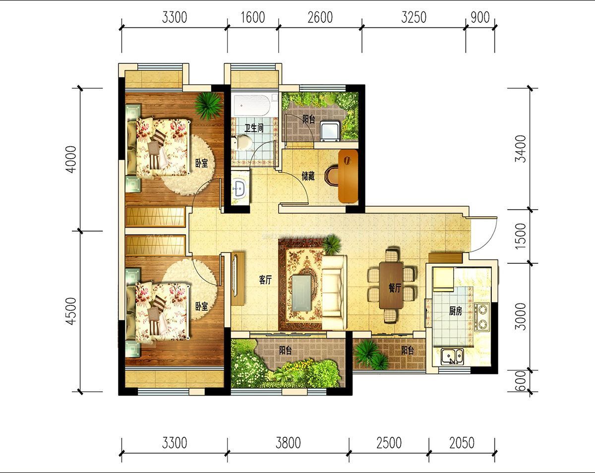 蓝光乐彩城A56㎡两房两厅一卫户型图,2室2厅1卫54.82平米- 成都透明房产网