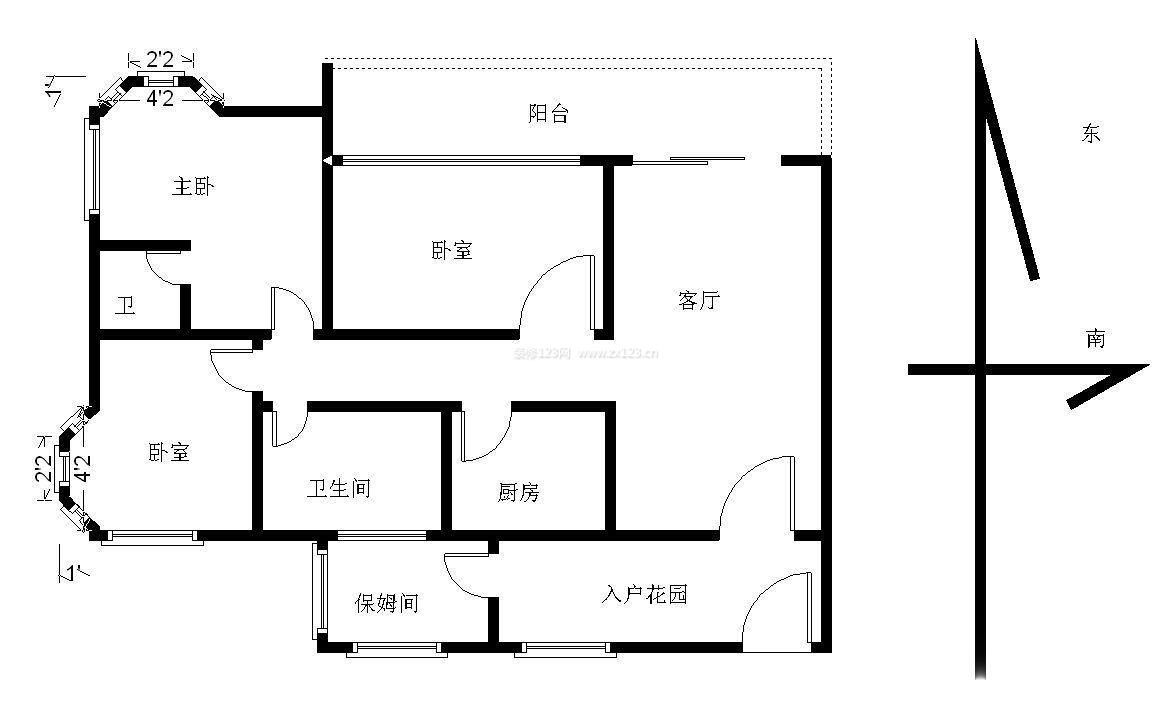 时尚简约120三室一厅平面图