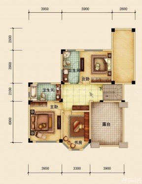 120平三室一厅经典房屋平面图设计