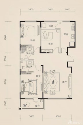 時(shí)尚120三室一廳房屋平面圖