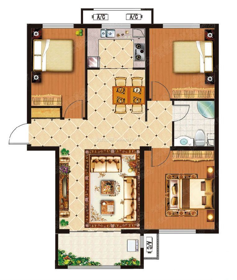 120平米三室两厅小别墅最佳户型图