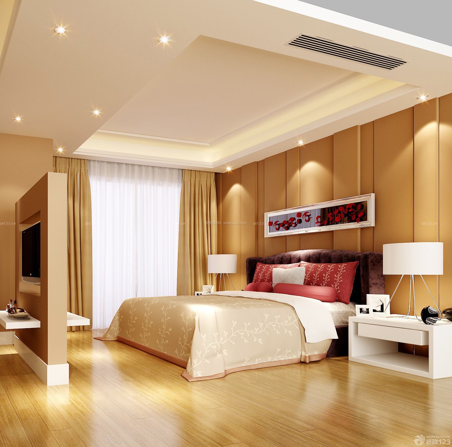 温馨简约风格130平米室内卧室装修效果图大全2014
